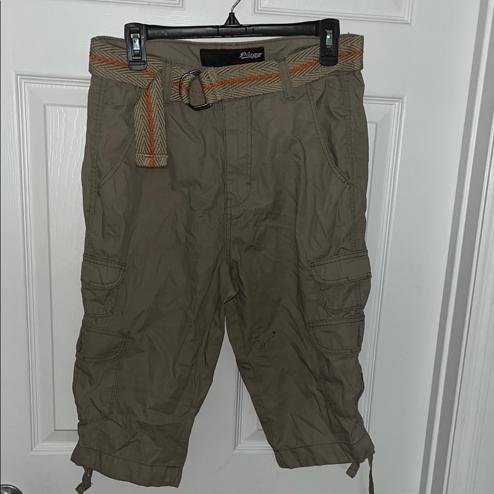 Plugg Men's Cargo Shorts - Brown with Orange Accents